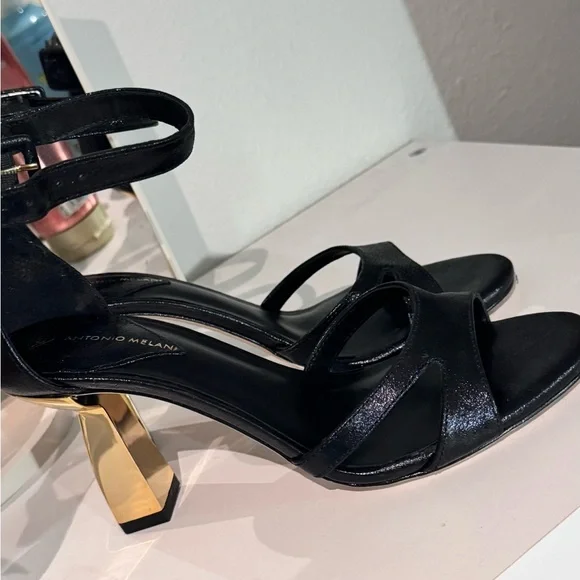 ANTONIO MELANI Black Heels with Gold Accent - Picture 4 of 9